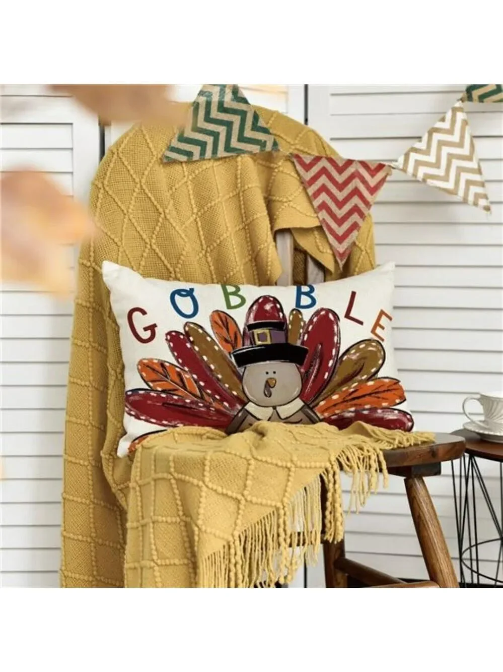Thanksgiving Turkey Pillow Cover 12x20 Gobble Fall Cushion Case for Sofa Couch C